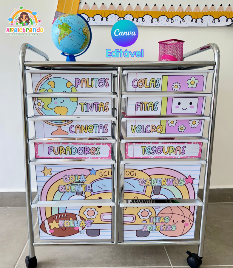 Kit Tags editáveis para gaveteiro