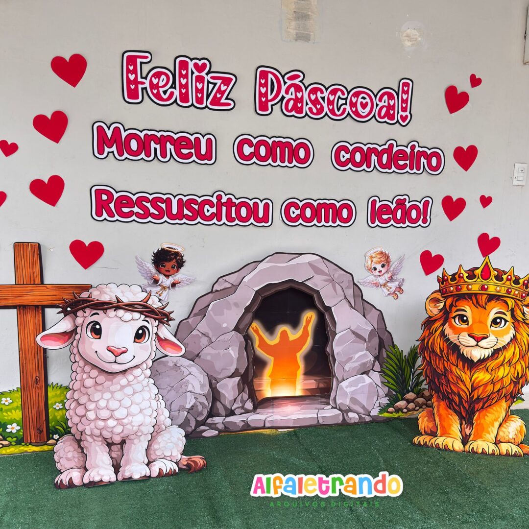 Cenário 3D de Páscoa - Cordeiro e Leão