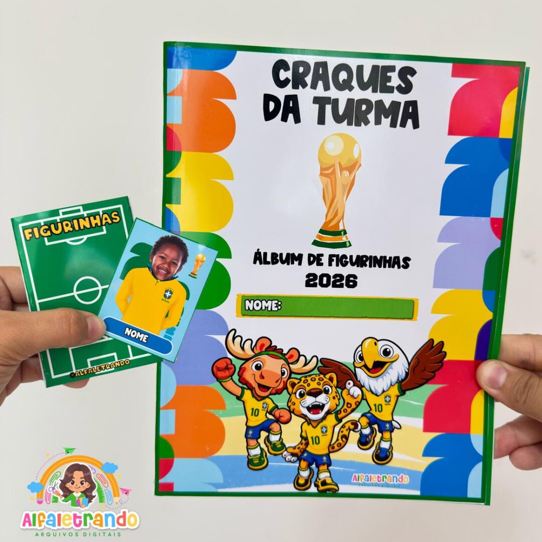 Álbum de figurinhas craques da turma editável - Copa do Mundo
