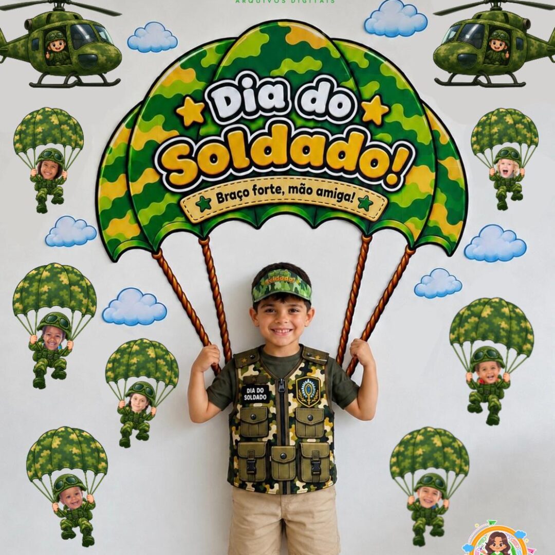 Kit dia do soldado + Painel Paraquedas editável